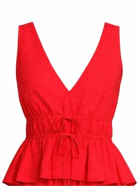 ANTONIO MELANI Red V-Neck Peplum Tie-Waist Blouse